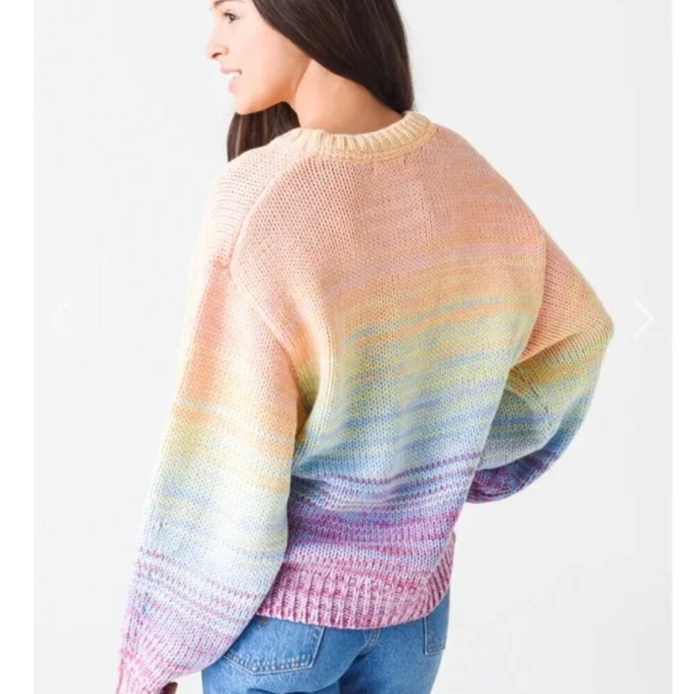525 America Born in Brooklyn NWT Lace-Up V-Neck Rainbow Marled Knit Sweater, L - Picture 3 of 13